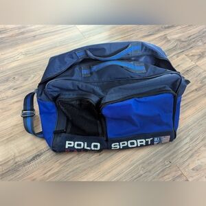 Vintage Polo Ralph Lauren Blue Duffle Bag With Adjustable Strap.